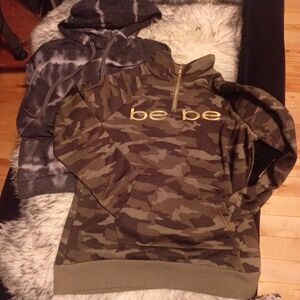 BEBE SPORT Y2K Hoodie Bundle (2) Medium | Gold Camo Zip & Tie Dye Set